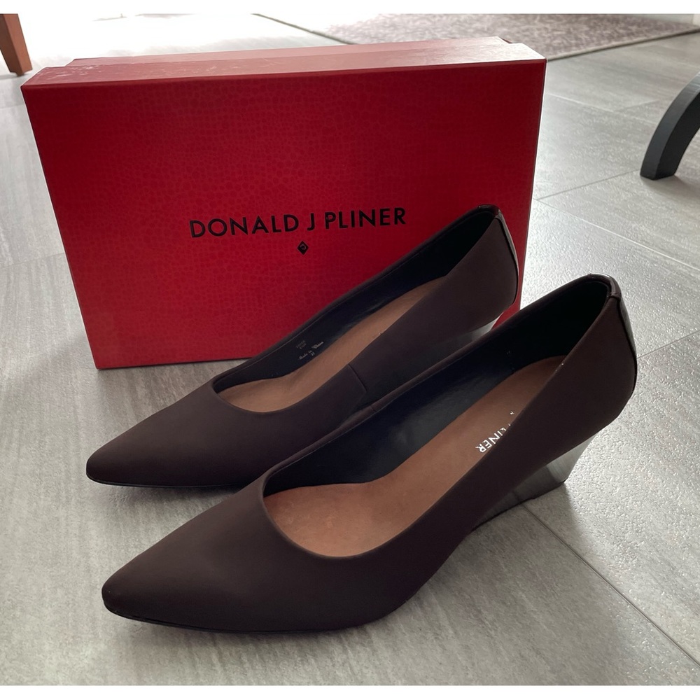 Donald J Pliner Wedge Heel Pumps with box.  Dark brown.  Never worn.  8.5 M.